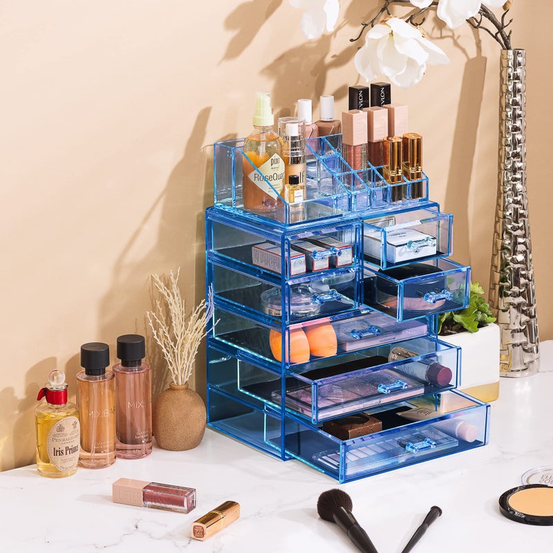 Sorbus Acrylic Makeup Organizer Set, 7-Drawer Vanity & Countertop Cosmetic Storage with Small & Wide Compartments, Blue Brilliance Makeup Storage for Brushes, Jewelry â€“ Holiday Gift for Women & Teens - Image 5